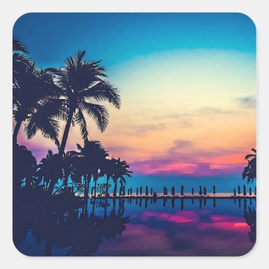 Nature Landscape Pool Palm Trees-25925 Vierkante Sticker (Voorkant)