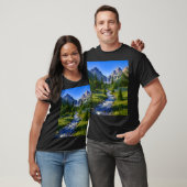 Nature Mountains Waterfall River Trees Flowers T-shirt (Unisex)