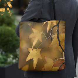 Nature’s Golden Light Botanical Christmas Monogram Tote Bag