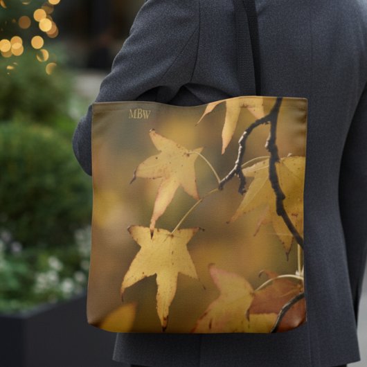 Nature’s Golden Light Botanical Christmas Monogram Tote Bag