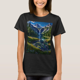 Nature Scene Mountains Waterfalls Lake Pond Trees  T-shirt