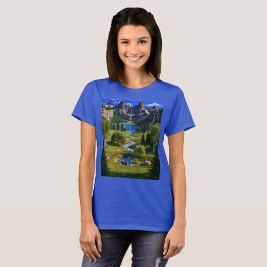 Nature Scene Mountains Waterfalls Lake Stream Pond T-shirt (Voorkant volledig)