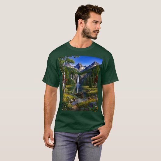 Nature Scenery Mountains Waterfalls Lake Pond T-shirt (Voorkant volledig)