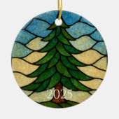 Nature Stained Glass Pine Tree | Christmas Tree Keramisch Ornament (Voorkant)