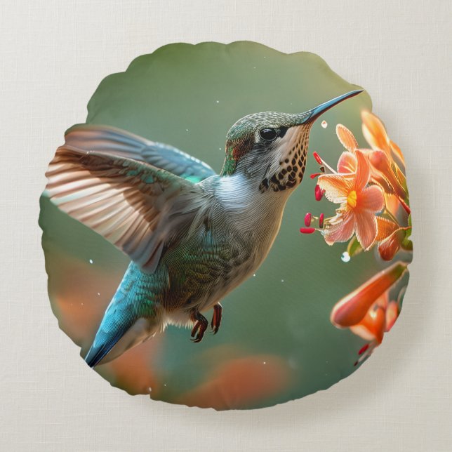  Nature Theme Hummingbird Rond Kussen (Voorkant)