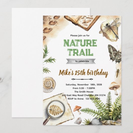 Nature Trail Birthday Invitation Kaart (Voorkant / Achterkant)