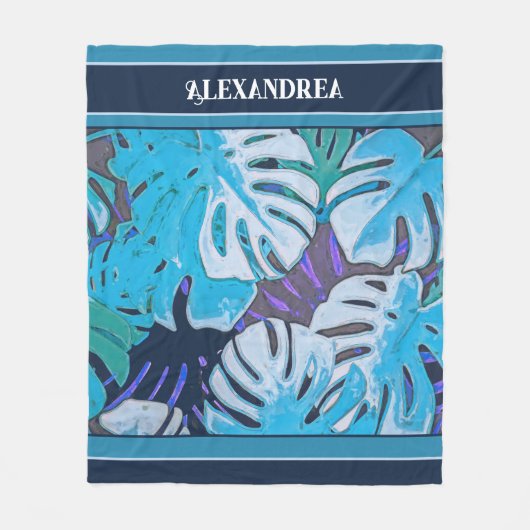 Nature Tropical Blue Leaf Pattern Modern Custom Fleece Deken (Voorkant)