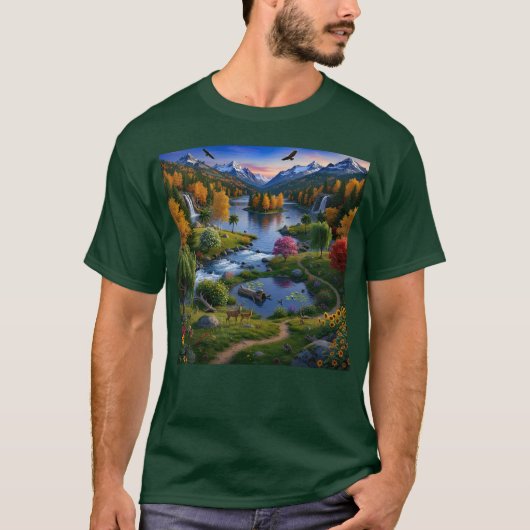 Nature Wilderness Scenery Mountains Waterfalls T-shirt (Voorkant)