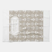 Naturel | Monogram witte Nautical Anchors Wheels Theedoek (Horizontaal)