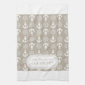 Naturel | Monogram witte Nautical Anchors Wheels Theedoek (Verticaal)