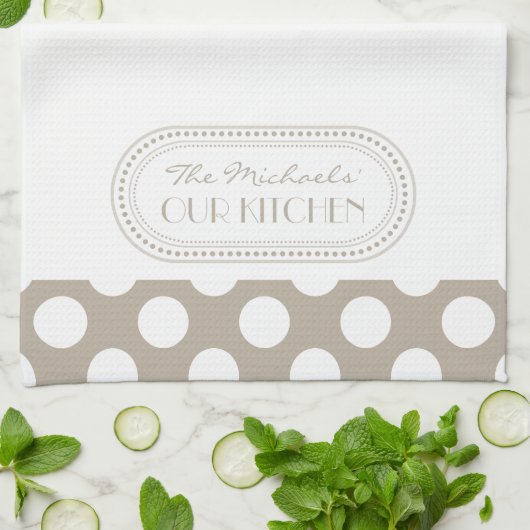 Naturel | Monogram witte poka Dots Theedoek (Gevouwen)