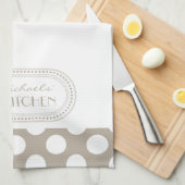 Naturel | Monogram witte poka Dots Theedoek (Quarter Fold)