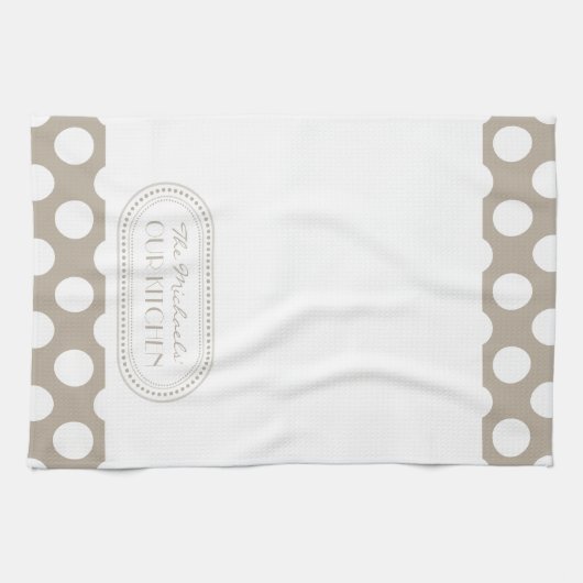 Naturel | Monogram witte poka Dots Theedoek (Horizontaal)