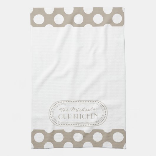 Naturel | Monogram witte poka Dots Theedoek (Verticaal)