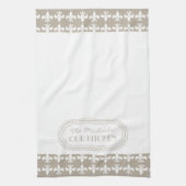 Naturel | Witte Fleur de Lis patroon Monogram Theedoek (Verticaal)