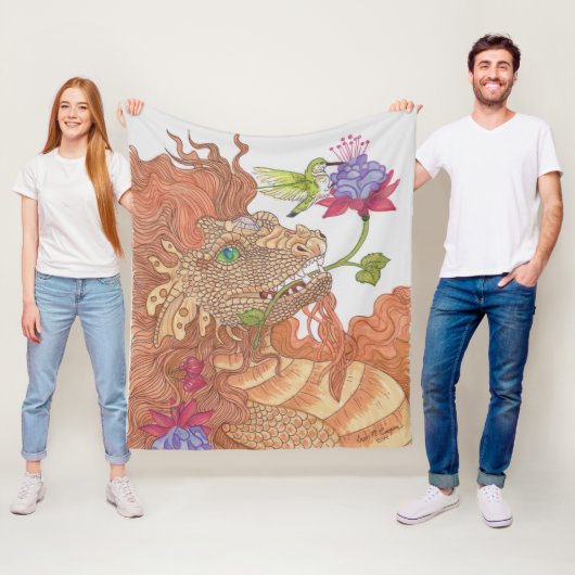 Naturen Treasures Dragon met kolibrie vriend Fleece Deken (In situ)