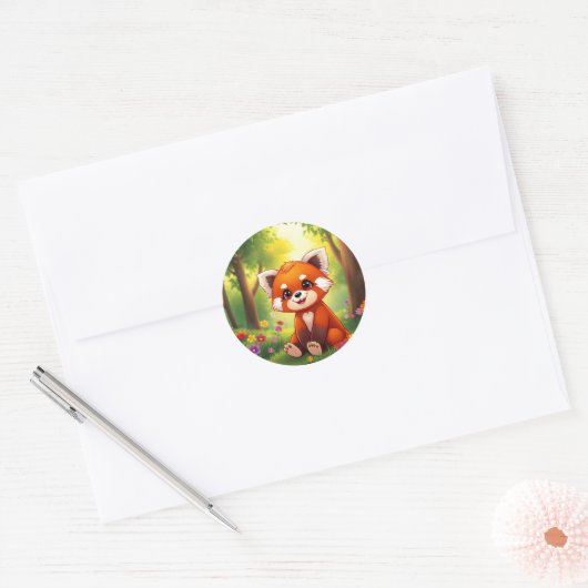 Nature's Hug in a Cute Red Panda Ronde Sticker (Envelop)