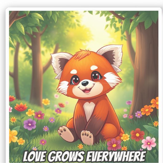 Nature's Hug in a Cute Red Panda Sticker (Voorkant)