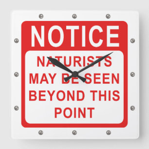 Naturist Beach/Naturist Camp Sign Vierkante Klok
