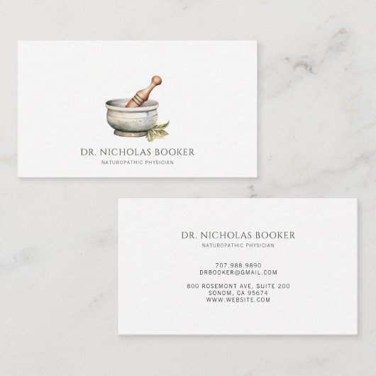Naturopathic Doctor Mortar Pestle Visitekaartje (Voorkant / Achterkant)