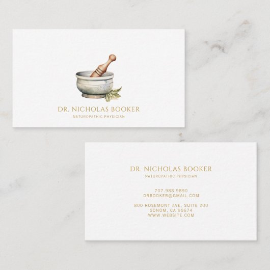 Naturopathic Doctor Mortar Pestle Visitekaartje (Voorkant / Achterkant)
