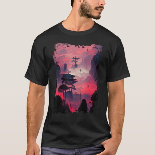 Natuur 1 van het Japanse landschap Vaporwave Mount T-shirt (Voorkant)