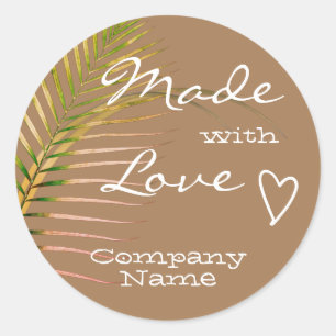 Natuur Aarde Tone Palm Tree Leaf Made with Love Ronde Sticker