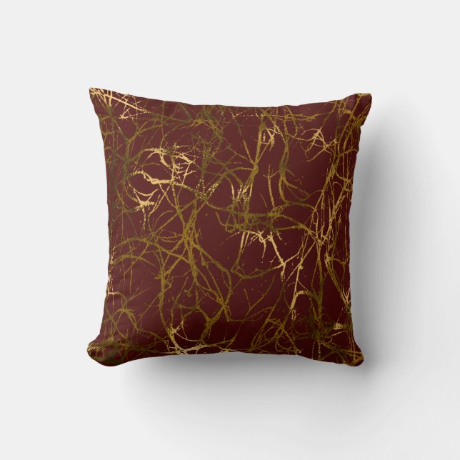 Natuur Abstract Marsala Woodlad Sepia Gold Burgund Kussen (Voorkant)