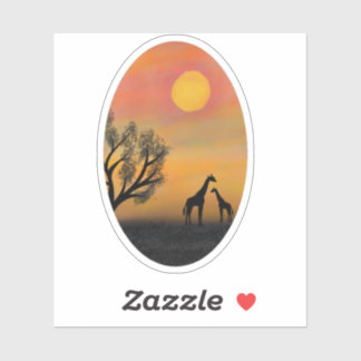 NATUUR AFRIKAANSE GIRAFFE SUNSET PAINTING STICKER