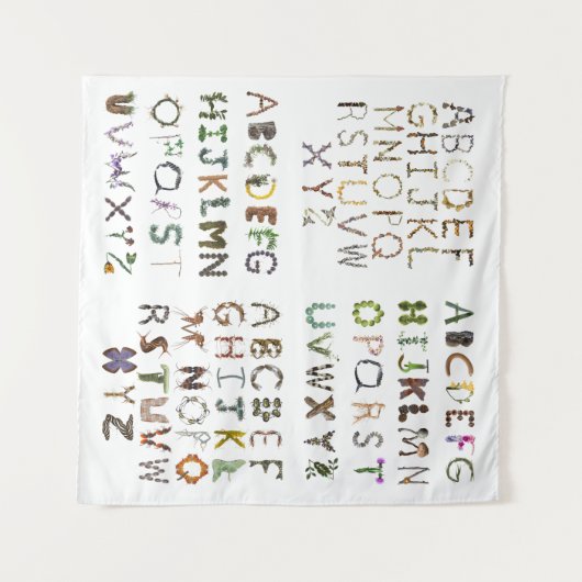 Natuur Alfabet Tapestry | Woodland Alphabet Wandkleed (Voorkant (horizontaal))