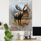 *~* Natuur AP49 MOOSE Artsy Cabin Sparkle Sky Poster (Thuiskantoor)