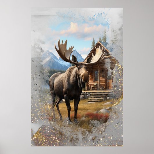 *~* Natuur AP49 MOOSE Artsy Cabin Sparkle Sky Poster (Voorkant)