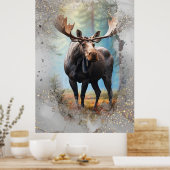 *~* Natuur AP49 MOOSE Artsy Forest Gold Glitter Poster (Keuken)