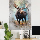 *~* Natuur AP49 MOOSE Artsy Forest Gold Glitter Poster (Thuiskantoor)