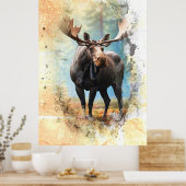 *~* Natuur AP49 MOOSE Artsy Forest Peach Glitter Poster (Keuken)