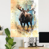 *~* Natuur AP49 MOOSE Artsy Forest Peach Glitter Poster (Thuiskantoor)