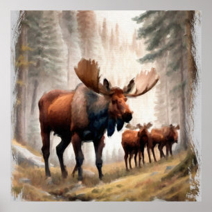 *~* Natuur AP49 MOOSE Bos Bossen Kudde Poster