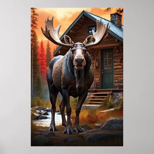 *~* Natuur AP49 MOOSE Bos Cottage Cabin Poster (Voorkant)
