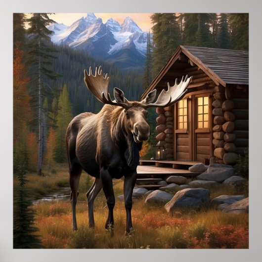 *~* Natuur AP49 MOOSE Bossen Forest Dusk Mountains Poster (Voorkant)