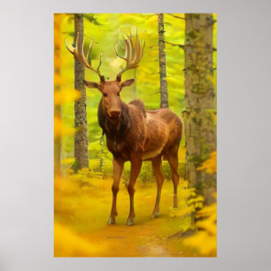 *~* Natuur AP49 MOOSE Bossen Forest Herfst Geel Poster