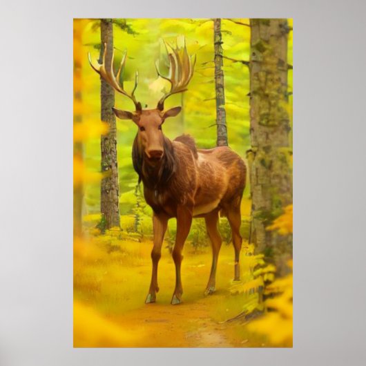 *~* Natuur AP49 MOOSE Bossen Forest Herfst Geel Poster (Voorkant)