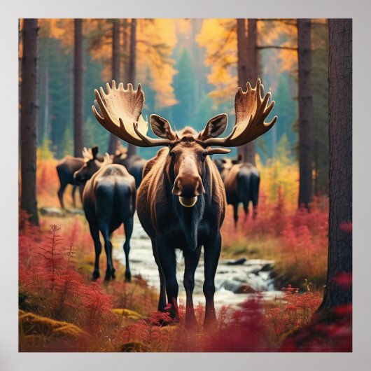 *~* Natuur AP49 MOOSE Forest PINES STREAM Poster (Voorkant)