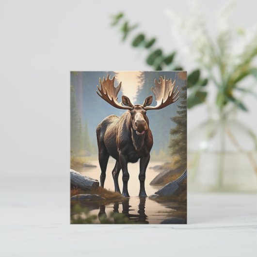 *~* Natuur AP49 MOOSE Forest STREAM Bossen Briefkaart (Staand voorkant)