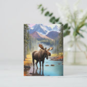 *~* Natuur AP49 MOOSE Mountain Forest STREAM Briefkaart (Staand voorkant)