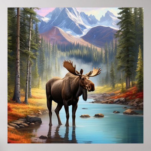 *~* Natuur AP49 MOOSE Mountain Forest STREAM Poster (Voorkant)