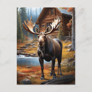 *~* Natuur AP49 Stream MOOSE Forest Cottage Cabin Briefkaart