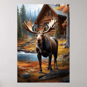 *~* Natuur AP49 Stream MOOSE Forest Cottage Cabin Poster