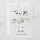 Natuur Aquarel Grijs Bergen Save the Date Kaart (Voorkant)
