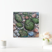 Natuur Beach Rocks Modern Vierkante Klok (Huis)