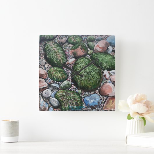 Natuur Beach Rocks Modern Vierkante Klok (Huis)